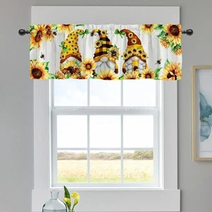 Spring Summer Bee Gnome Sunflower Curtains Valance for Windows Seasonal Flower P - Picture 1 of 8