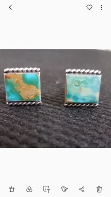 Nice! Old Fred Harvey Era Southwest Navajo Royston Turquoise Sterling Cufflinks - Image 1 of 4