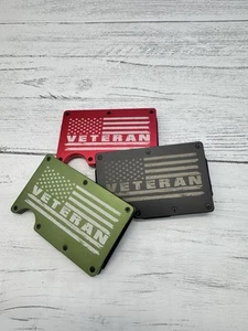 Veteran American Flag Slim Metal Wallet Money Clip | Red, Black, Green Colors - Picture 1 of 4