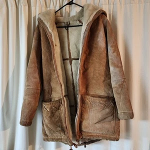 Vtg 80s Synergy Sz S Tan Suede Leather Faux Fur Trim Lined Jacket Coat - Picture 1 of 11