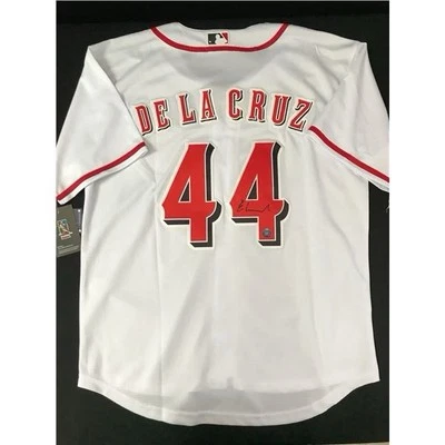 REDS ELLY DE LA CRUZ AUTOGRAPHED WHITE NIKE JERSEY MLB KB HOLO COA - Image 1 of 3