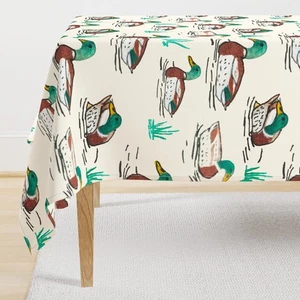 Mallard Duck in Pond Watercolor Hand Drawn Duck Printed Tablecloth - Picture 1 of 4