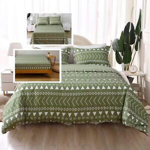 Printed Duvet Cover 7 Pcs 100% Microfiber Luxury Green Boho Complete Bedding Set