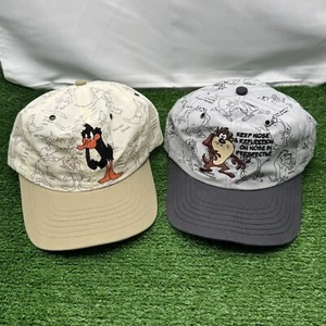 VTG 1991 Looney Tunes SnapBack Hat Lot AOP Taz Daffy Duck Cartoon 90s USA Retro - Picture 1 of 22