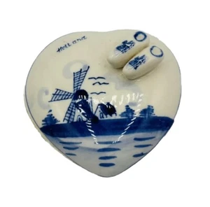 Heart Trinket Jewelry Box Dutch Delft Blue White Porcelain Netherlands 3D Shoes - Picture 1 of 10