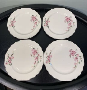 W.S. George Bread Plates White Lido Peach Blossom Pink Flower Cherry VTG Set 4 - Picture 1 of 8