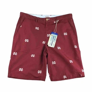 Mississippi State Bulldogs Shorts Mens 36 Red AOP Chino Flat Front NCAA NWT - Picture 1 of 12