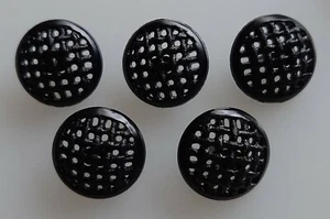 5 x 23mm Large Domed Black Mesh Effect Round Plastic Shank Buttons - B66z - Picture 1 of 1