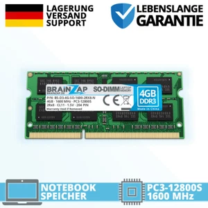 4GB DDR3 RAM SO-DIMM 1600 MHz PC3-12800S Small Outline Dimm 2Rx8 Dual-Rank CL11 - Bild 1 von 1