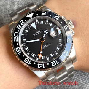 40/43 mm Bliger esfera negra GMT luminoso mecánico reloj automático cristal zafiro - Imagen 1 de 10