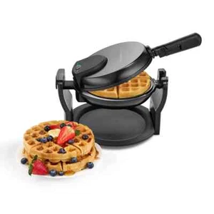 Nonstick Waffle Maker Black: Aluminum, 180° Rotating, Folding Handle, Drip Tray, - Picture 1 of 10