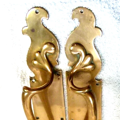 STUNNING PAIR ANTIQUE ART NOUVEAU LARGE BRONZE DOOR PULL HANDLES SHOP Cover