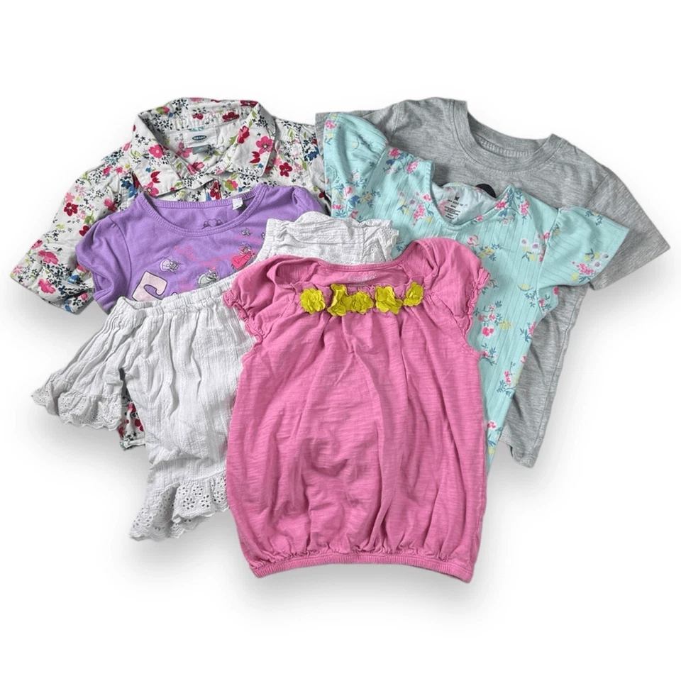 Lote de 5 camisetas de manga corta 5T con cuello abotonado floral de encaje Disney para niñas Foto 1 de 4