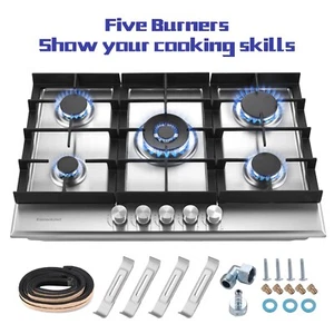 30 inch Gas Cooktop 5burners Built-in Hob NG/LPG Stainless Steel Convertible - Picture 1 of 13