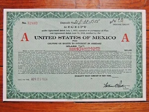 Action / Reçu coupons d'arriérés Etats-Unis du Mexique - 1924 - Picture 1 of 1