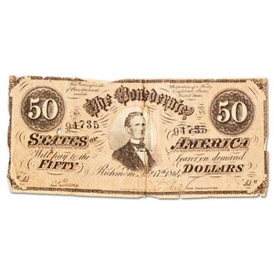États confédérés d'Amérique - billet 50 dollars série 1864 - B - P.70 - Imagen 1 de 2