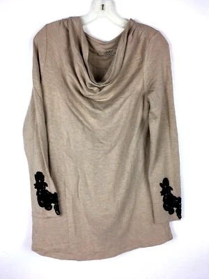 Suéter túnica capucha Soma Live Lounge talla mediana tostado negro detalle encaje pulóver Foto 1 de 4