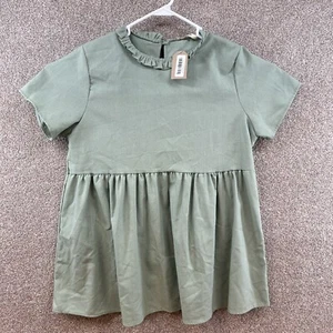 NWT Jade by Jane Women's Tunic Top Size XL Green Short Sleeve Ruffle Collar - Picture 1 of 11