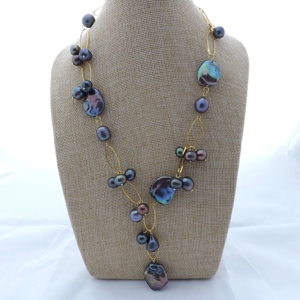 Collar de perlas Keshi negras 21" Foto 1 de 4