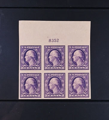 USA Scott # 494 Plate Block of 6 VF OG Hinged 3c Washington US Stamps Cat $95 - Image 1 of 2
