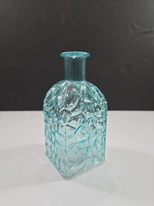 Small Glass Bottle Light Blue Textured Flange Top 5 1/2" - Picture 1 of 10