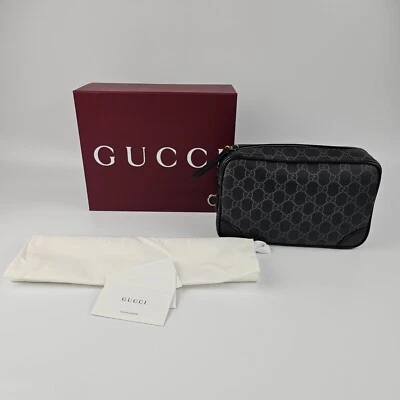 Estuche de aseo GUCCI GG emblema pequeño de tela negra nuevo y auténtico Foto 1 de 4