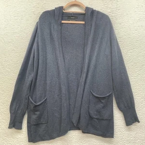 Suéter Tahari Mujer Grande Azul Cárdigan 2 Capas Cachemira Con Capucha Frente Abierto Acogedor - Imagen 1 de 10