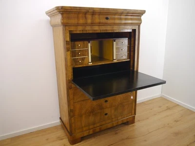 Biedermeier Sekretär Schreibtisch Nussbaum Wurzelholz Säulenkabinett  um 1820 - Bild 1 von 4