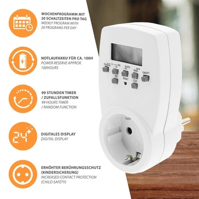 Digitale Zeitschalt-Uhr Countdown Zufallsfunktion Notakku 20 Schaltzeiten/Tag - Bild 1 von 4