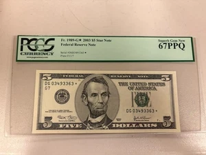 2003 $5 Star Federal Reserve Note Fr. 1989-G* PCGS Superb Gem New 67PPQ - Picture 1 of 2
