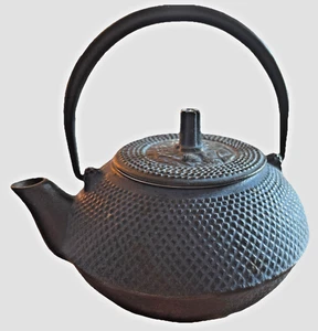 Authentic Traditional Japanese ARARE NAMBU TEKKI Blue Ironware Teapot Tetsubin - Picture 1 of 13