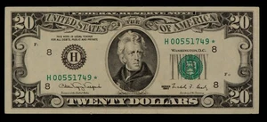 FR 2077-H* $20 1990 Federal Reserve Note US - Star Note - VF+ - SKU-CA1895 - Picture 1 of 2