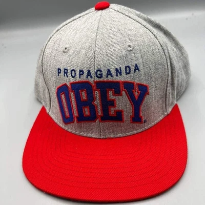 Boné Obey Propaganda Masculino Cinza Vermelho Bordado Snap Back - Imagem 1 de 4