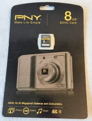 New! PNY 8GB SDHC Card Video/Pictures/Music Megapixel Cameras/Camcorders *NIP* - Image 1 of 4