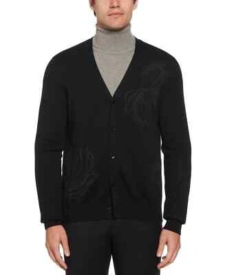 Perry Ellis Mens Floral Print Cardigan Sweater, Navy, XL - Image 1 of 4