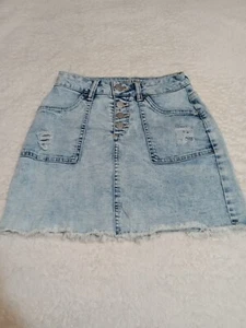 Justice Jean Denim Button Accent Mini Skirt Skort Girls Size 12 - Picture 1 of 6