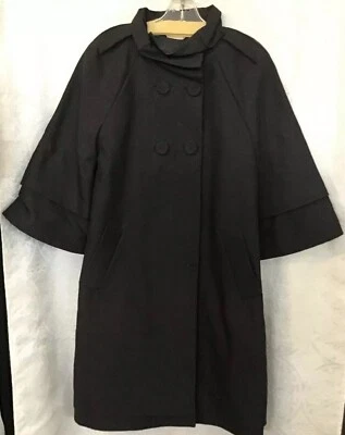 Alberta Ferretti 大衣黑色 Cotn/羊毛风衣 3/4 宽 Slv 双排扣 S 码 — 第 1/4 张图片