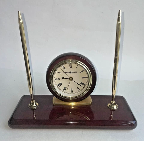 Howard Miller Desk Clock Rosewood with Two Pens Flaw Cover