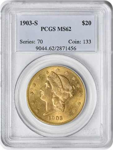 1903-S $20 Gold Liberty Head MS62 PCGS Cover