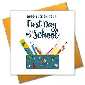 Good Luck Card, Pencil case, First Day of School, Embellished with pompoms - Picture 1 of 3
