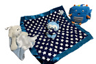 Lot de 3 couvertures Baby Lovey - vieux jouet agneau bleu marine bleu satiné monstre extraterrestre