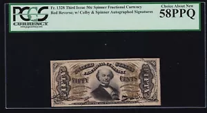 US 50c Fractional Currency Autographed Red Back FR 1328 PCGS 58 PPQ Ch AU (-001) - Picture 1 of 2