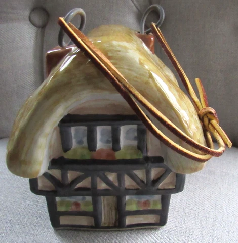 LOUISVILLE STONEWARE Thatched Roof Hanging Bird House Cottage Cover