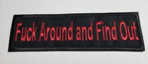 FYCK AROUND and FIND OUT MOTORCYCLE CLUB MC RC red PATCH approx 1.75x4.75" - Picture 1 of 2