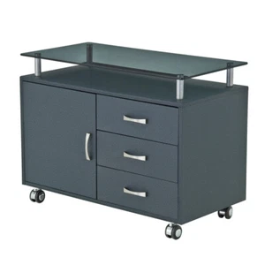 Techni Mobili Rolling Storage Cabinet w/ Frosted Glass Top, 3 Drawer & 1 Cabinet - Picture 1 of 6