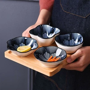 Japanese Kitchen Multi-functional Leaf-style Ceramic Soy Sauce Dish 4-Piece Set - Picture 1 of 8