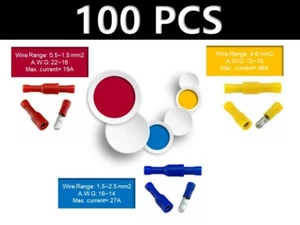 100PCS Assorted Electrical Wire Connectors Insulated Bullet Crimp Terminals Set - Picture 1 of 11