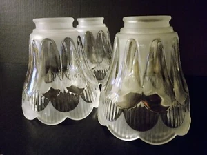 Vintage Clear & Frosted Fluted Ribbed Scalloped Glass Sconce Shades Set of 4 - Picture 1 of 14