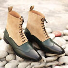 Bespoke Goodyear Welted Pure Leather, Suede Oxford Wingtip Lace Up Ankle Boots