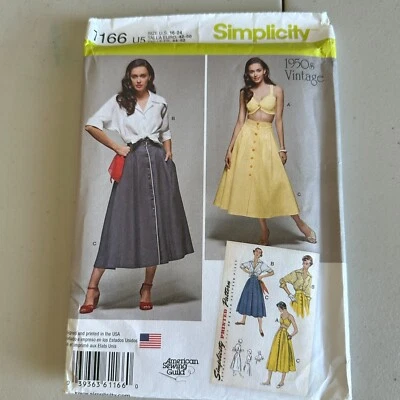 Simplicity Pattern 1166 Sz 16-24 Misses Tie Blouse Midi Skirt Bra Top Retro 50s - Image 1 of 4